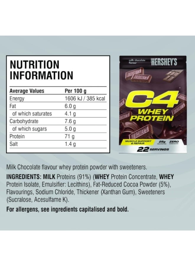Cellucor C4 Whey Protein Powder – Hershey's Milk Chocolate Flavor 25g Protein per Serving, 0g Added Sugar Whey Concentrate & Isolate Blend 814g 22 Servings - Image 3