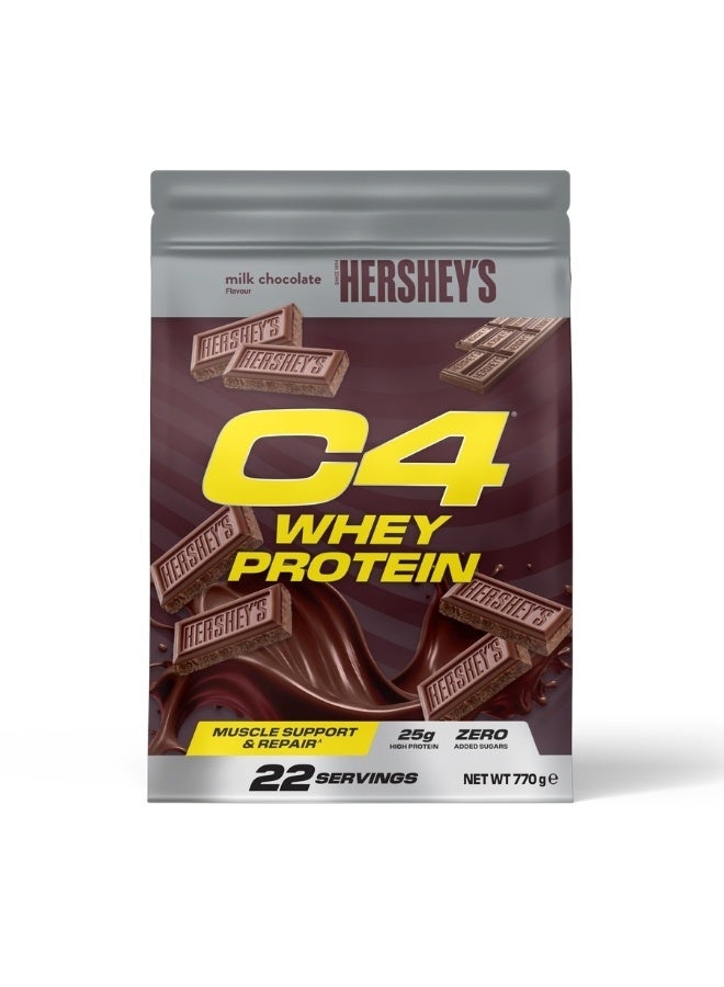 Cellucor C4 Whey Protein Powder – Hershey's Milk Chocolate Flavor 25g Protein per Serving, 0g Added Sugar Whey Concentrate & Isolate Blend 814g 22 Servings - Image 1