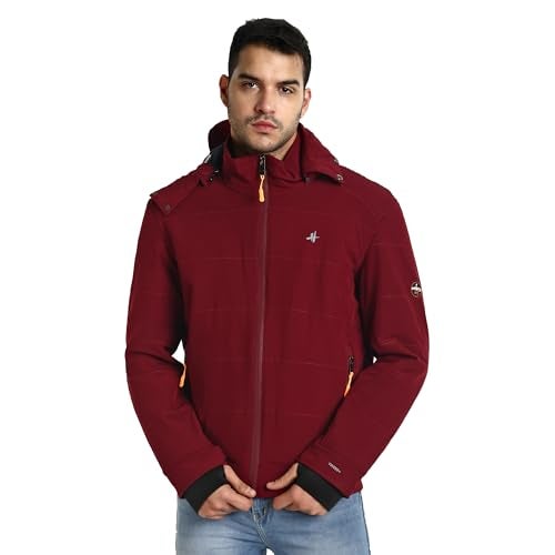 HIVER Men's Nylon Jacket Water Proof Full-Sleeved Winter Jacket with Hood For Minus Degree (Wine, M) - Image 1