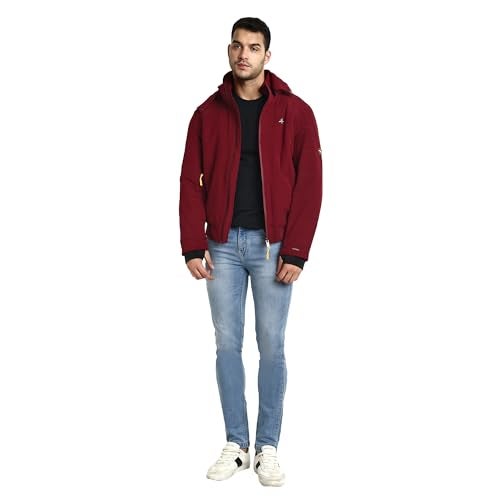 HIVER Men's Nylon Jacket Water Proof Full-Sleeved Winter Jacket with Hood For Minus Degree (Wine, M) - Image 2
