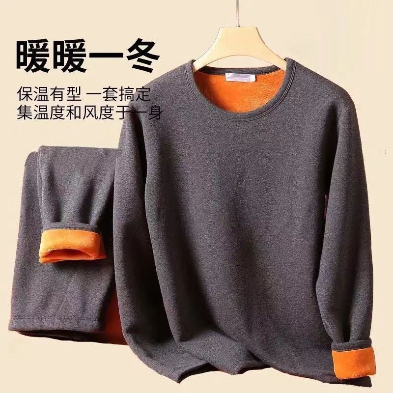 Men'S Gold Velvet Thermal Underwear Base Layer Long-Sleeve T-Shirt With Fleece, Crew Neck Autumn Top And Pants Set, Thickened For Warmth - Image 3