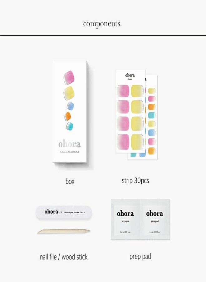 ohora Semi Cured Gel Pedi Strips (P Watercolor) - Works with Any Lamps, Salon-Quality, Long Lasting, Easy to Apply & Remove - Includes 2 Prep Pads, Nail File & Wooden Stick - Image 5