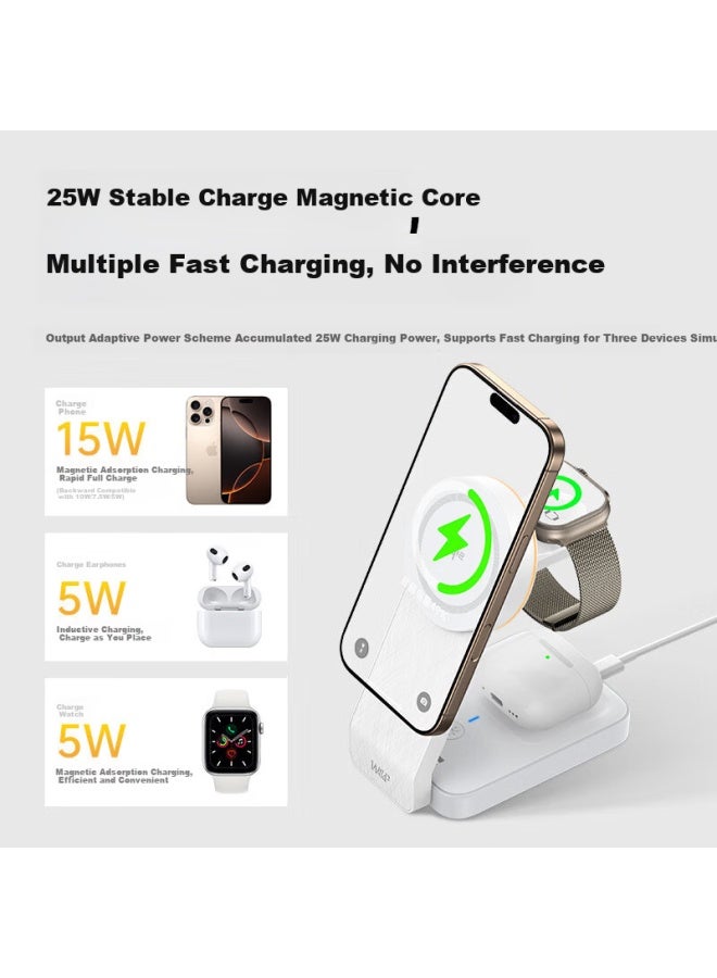 WP W&p Apple Wireless Charger Three-in-one Qi2 Certified Magnetic Portable Stand 15w Fast Charging Base For Iphone 16 Mobile Phone Earphones Apple Iwatch Watch Wp - Image 4