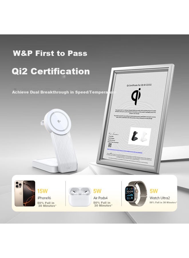 WP W&p Apple Wireless Charger Three-in-one Qi2 Certified Magnetic Portable Stand 15w Fast Charging Base For Iphone 16 Mobile Phone Earphones Apple Iwatch Watch Wp - Image 3