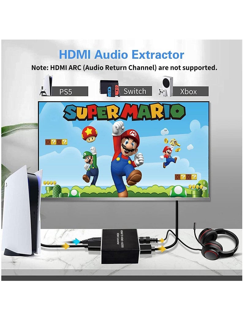 HDMI Audio Extractor, 4K HDMI to Optical 3.5mm AUX Audio Adapter Splitter Converter Supports HDCP 3D 1080P Dolby Digital DTS 5.1 PCM for PS4 Fire Stick Blu-Ray Player - Image 2