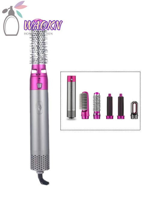 5-in-1 Curling Wand 3-speed Temp-adjustable Hair Dryer High-speed Motor Hot Sir Comb Multi-function Interchangeable Hair Straighten Fast Heating Ideal for Home Professional Salon Reduce Styling Time