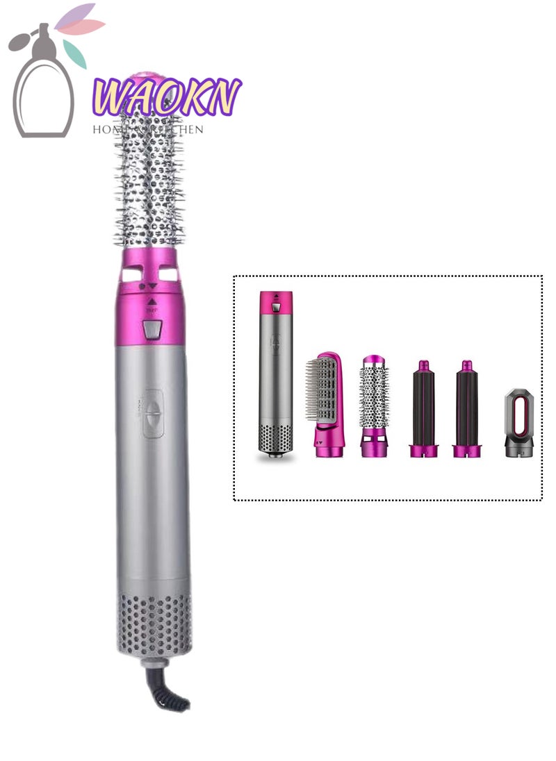 5-in-1 Curling Wand 3-speed Temp-adjustable Hair Dryer High-speed Motor Hot Sir Comb Multi-function Interchangeable Hair Straighten Fast Heating Ideal for Home Professional Salon Reduce Styling Time
