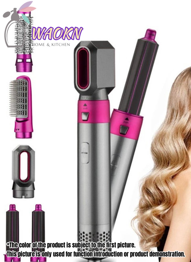 5-in-1 Curling Wand 3-speed Temp-adjustable Hair Dryer High-speed Motor Hot Sir Comb Multi-function Interchangeable Hair Straighten Fast Heating Ideal for Home Professional Salon Reduce Styling Time
