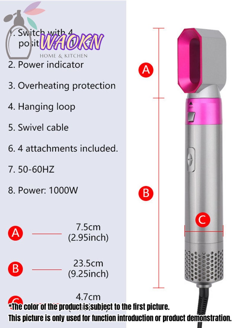 5-in-1 Curling Wand 3-speed Temp-adjustable Hair Dryer High-speed Motor Hot Sir Comb Multi-function Interchangeable Hair Straighten Fast Heating Ideal for Home Professional Salon Reduce Styling Time