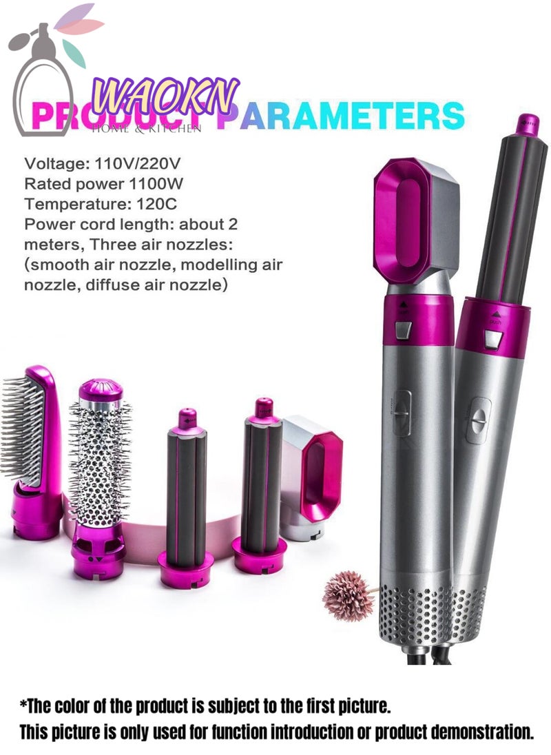 5-in-1 Curling Wand 3-speed Temp-adjustable Hair Dryer High-speed Motor Hot Sir Comb Multi-function Interchangeable Hair Straighten Fast Heating Ideal for Home Professional Salon Reduce Styling Time