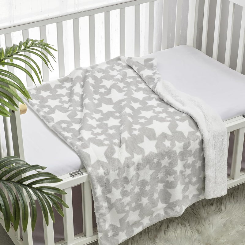 CREVENT 30"X40" Cozy Soft Warm Two Layers Sherpa Baby Blanket for Girls Boys, Newborn Essentials for Infant, Baby Shower Receiving Gift - Star Grey 75X100cm - Image 2