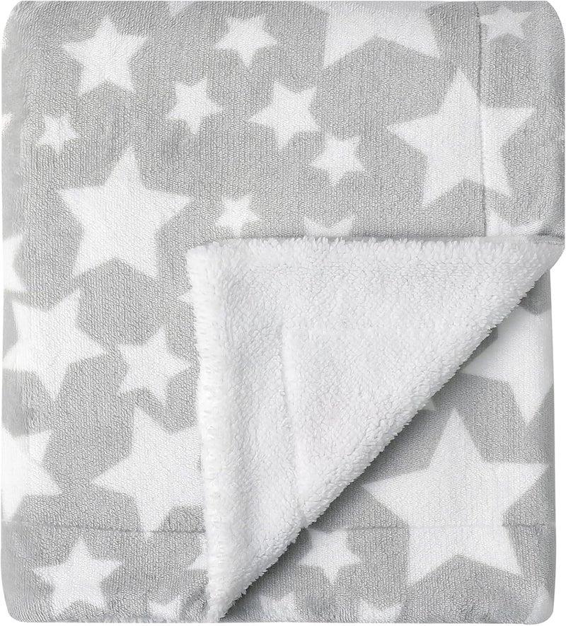 CREVENT 30"X40" Cozy Soft Warm Two Layers Sherpa Baby Blanket for Girls Boys, Newborn Essentials for Infant, Baby Shower Receiving Gift - Star Grey 75X100cm - Image 1