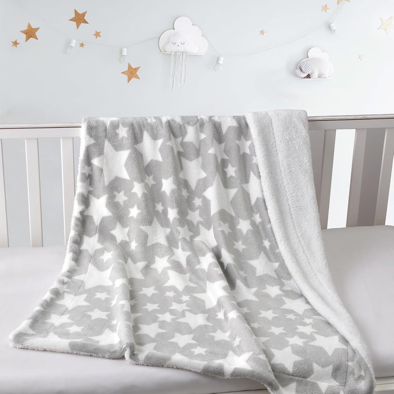 CREVENT 30"X40" Cozy Soft Warm Two Layers Sherpa Baby Blanket for Girls Boys, Newborn Essentials for Infant, Baby Shower Receiving Gift - Star Grey 75X100cm - Image 3