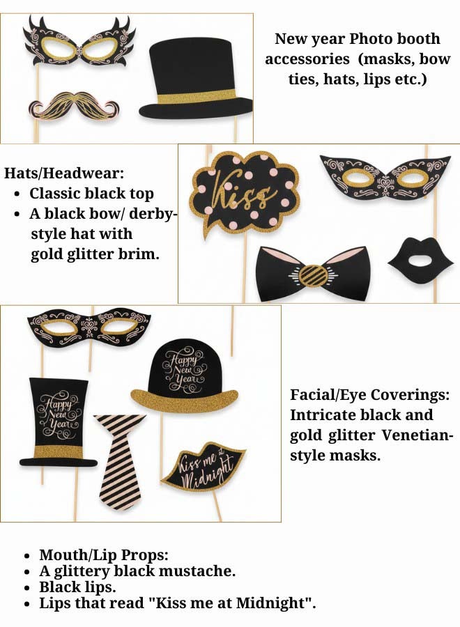 Feelings Happy New Year Photo Props - Black & Gold - 1 Pack - Image 3