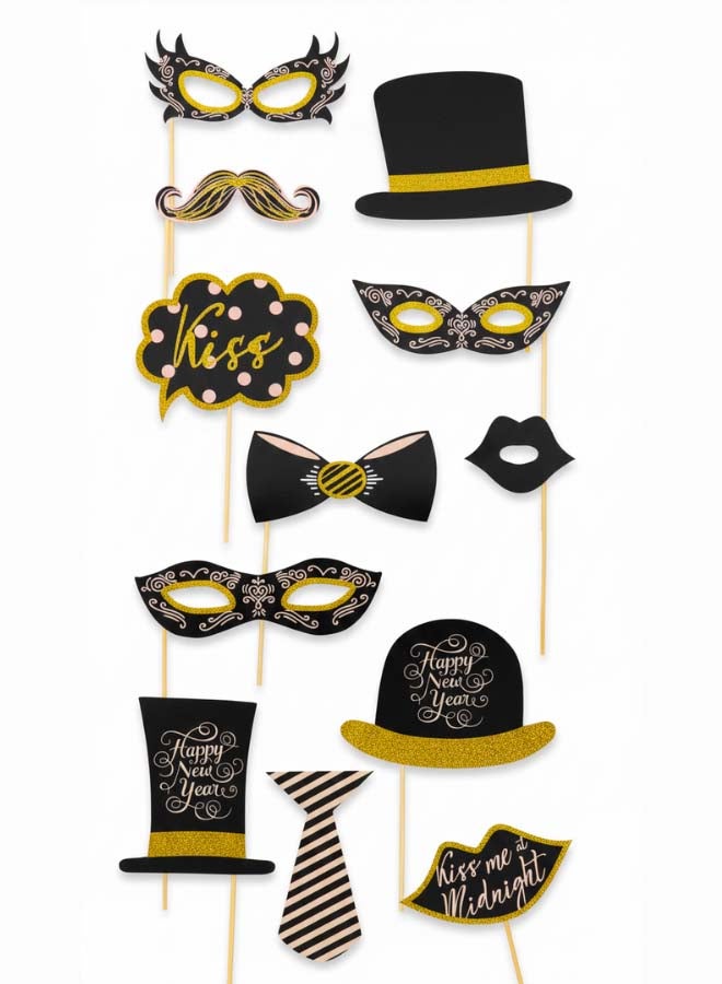 Feelings Happy New Year Photo Props - Black & Gold - 1 Pack - Image 1