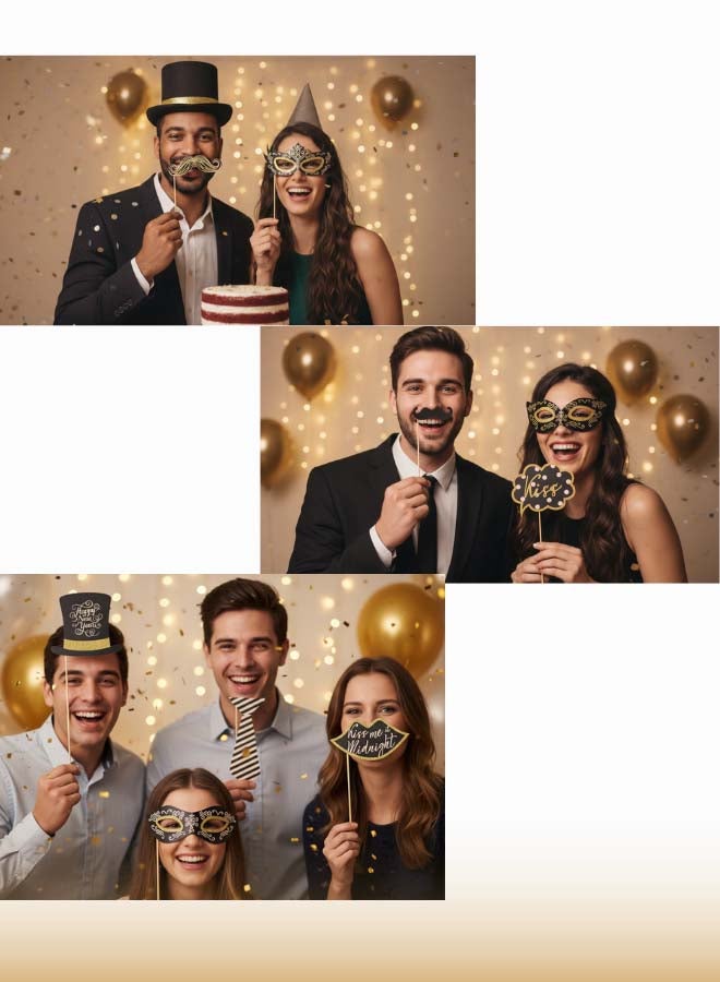 Feelings Happy New Year Photo Props - Black & Gold - 1 Pack - Image 4