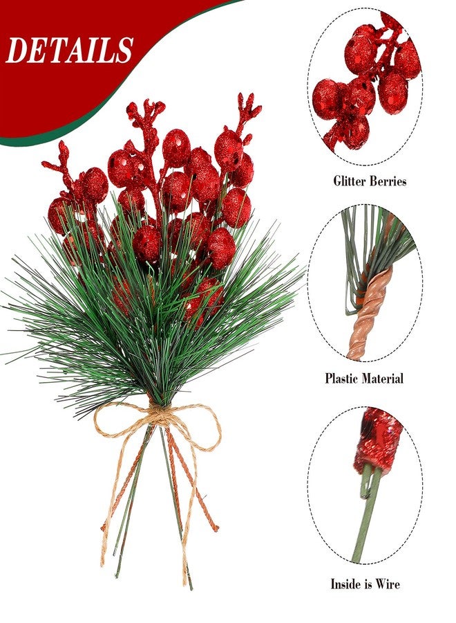Geosar Red 48 Pieces Christmas Tree Picks Glitter Berry Stems Artificial Small Picks, Pine Branches & Holly Berries Bulk Christmas Sprigs for DIY Xmas Wreath Crafts Gifts, Holiday Xmas Home Decor - Image 3