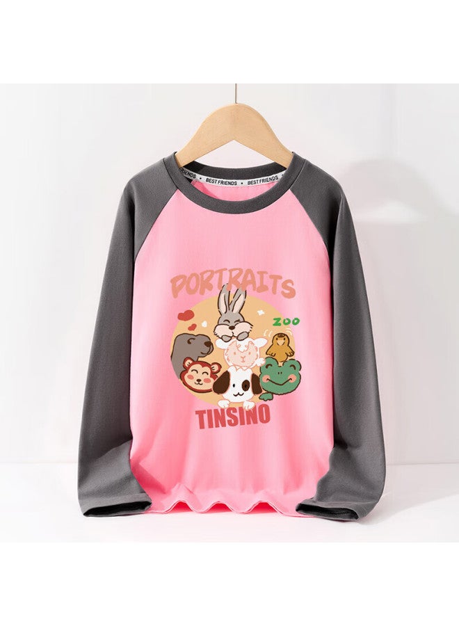 Tinsino Children's T-shirt, Boys And Girls Long-sleeve T-shirt, Raglan Sleeve, Pure Cotton Casual Versatile Top, Animal Collectio - Image 1
