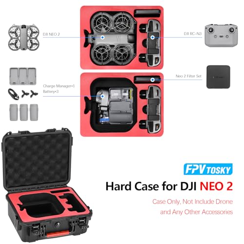 FPVtosky NEO 2 Case, Waterproof HardCase for DJI NEO 2 Fly More Combo Accessories, fits DJI RC-N3 Remote Controller [CASE ONLY] - Image 2