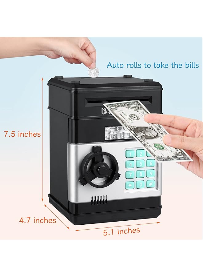 إيروريكس حصالة نقود ورقية للأطفال مزودة بآلة صرف آلي إلكترونية مزودة بكلمة مرور آمنة وبنك نقود معدنية هدايا ألعاب للأولاد والبنات بعمر 3 4 5 6 7 8 9 10 سنوات باللون الأسود - Image 3