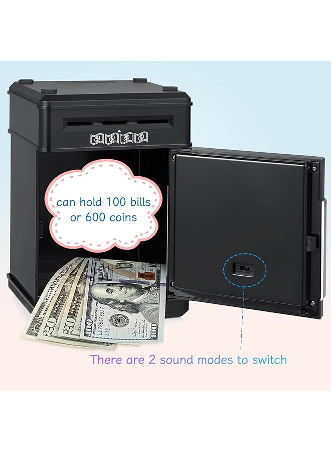 إيروريكس حصالة نقود ورقية للأطفال مزودة بآلة صرف آلي إلكترونية مزودة بكلمة مرور آمنة وبنك نقود معدنية هدايا ألعاب للأولاد والبنات بعمر 3 4 5 6 7 8 9 10 سنوات باللون الأسود - Image 5