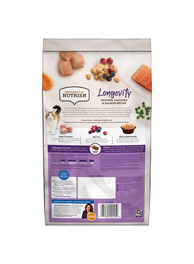 راتشل راي طعام القطط الطبيعي الجاف Nutrish Longevity Premium مع إضافة الفيتامينات والمعادن والعناصر الغذائية الأخرى، وصفة الدجاج مع الحمص والسلمون، 3 أرطال - Image 3