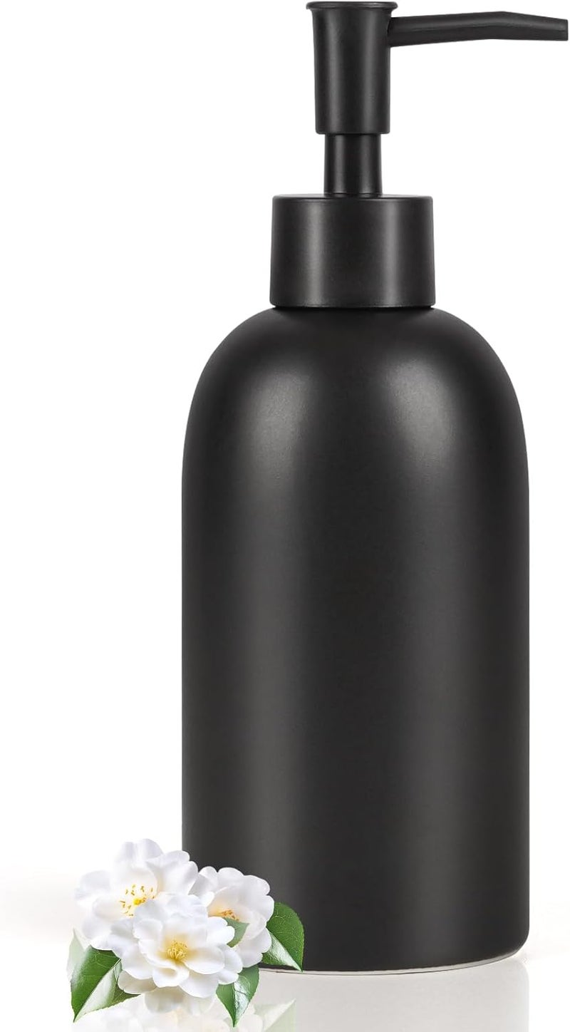 Natheeph 14OZ Ceramic Soap Dispenser Ceramic Soap Pump Dispenser Can Fill Liquid for Bathroom/Kitchen (Black) - Image 1