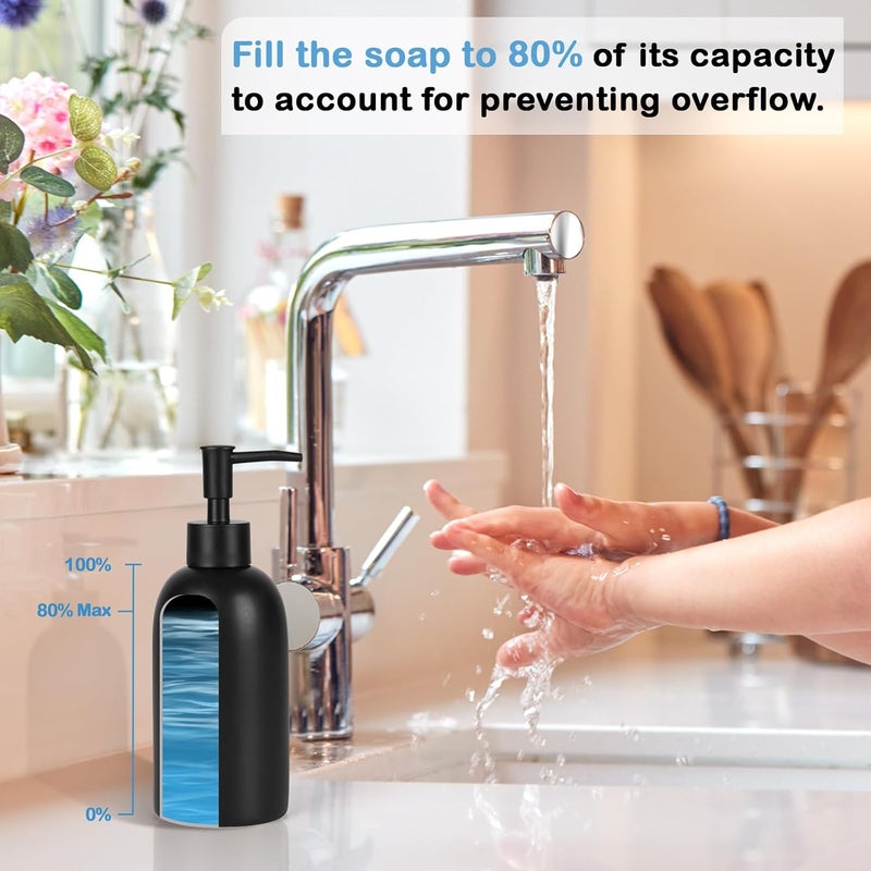 Natheeph 14OZ Ceramic Soap Dispenser Ceramic Soap Pump Dispenser Can Fill Liquid for Bathroom/Kitchen (Black) - Image 3