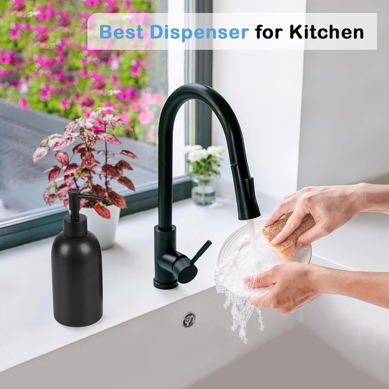 Natheeph 14OZ Ceramic Soap Dispenser Ceramic Soap Pump Dispenser Can Fill Liquid for Bathroom/Kitchen (Black) - Image 4