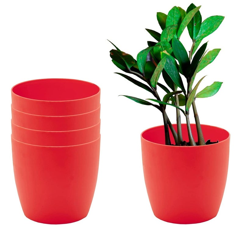 garbnoire Gardening Flower Pots - 4.4 Inch Plastic Flower Pots | Modern Decorative Indoor Outdoor Planters/Pots - Pack of (Pastel Pink, 5) - Image 1