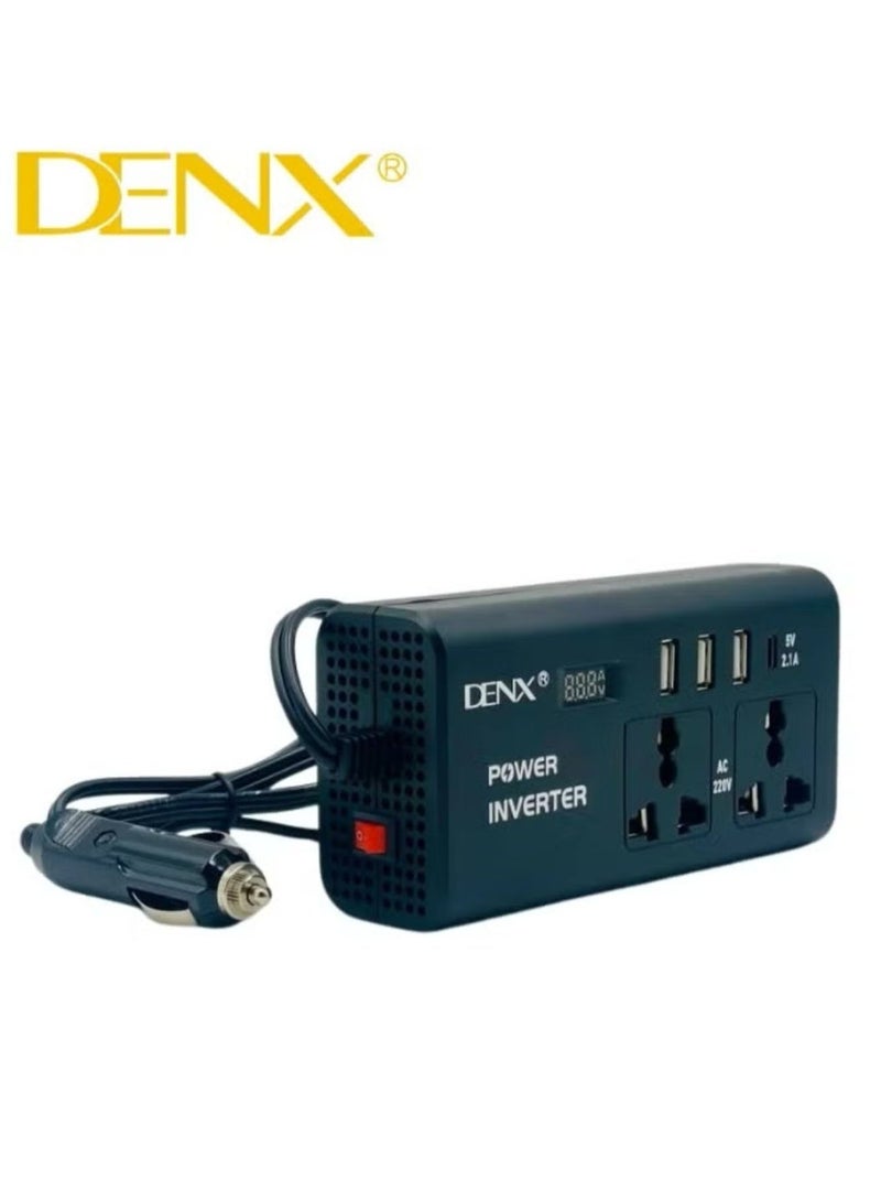 Denx Car Power Inverter, 12V to 220V, High Frequency Modified Sine Wave, 300W, Multi-Port, USB Port + Type-C Port, Plus Includes Battery Adapter - Image 4