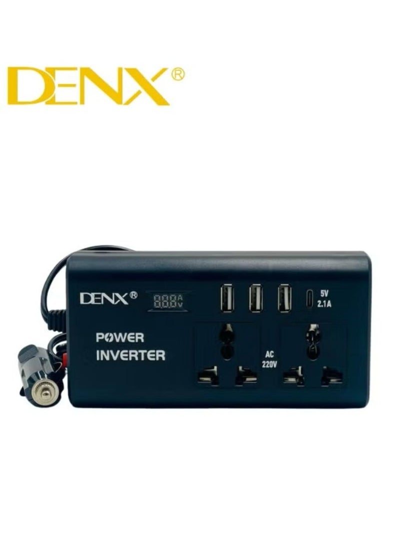 Denx Car Power Inverter, 12V to 220V, High Frequency Modified Sine Wave, 300W, Multi-Port, USB Port + Type-C Port, Plus Includes Battery Adapter - Image 2