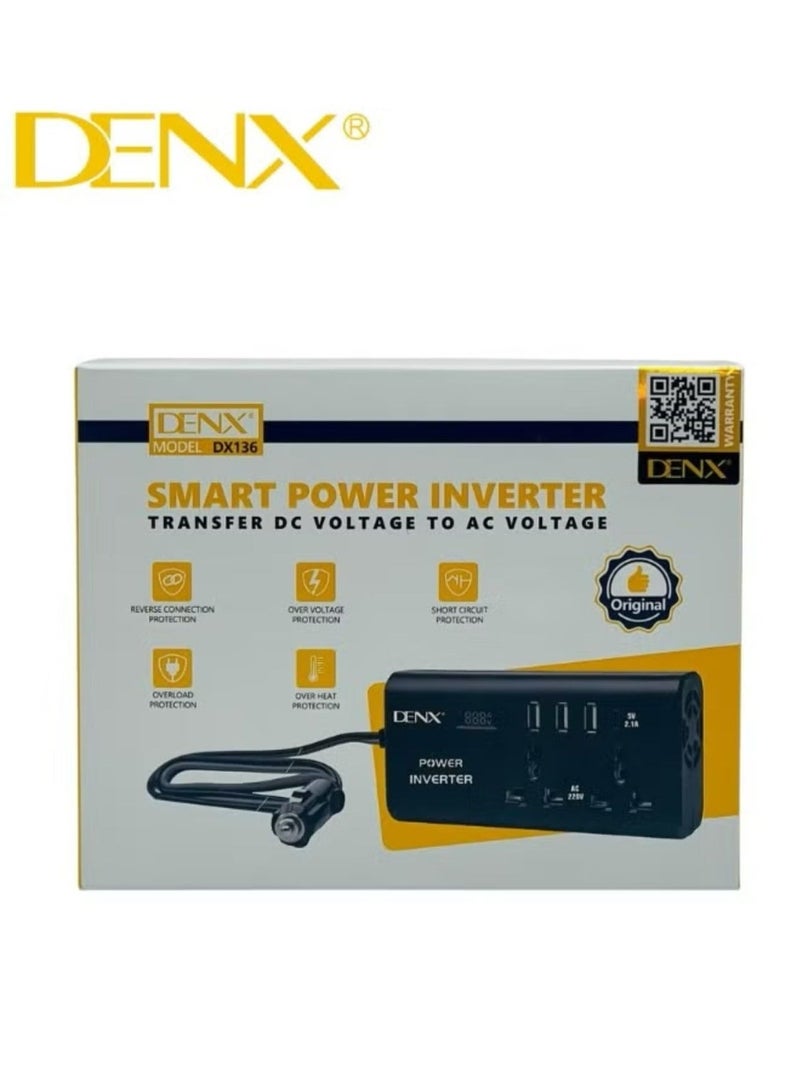 Denx Car Power Inverter, 12V to 220V, High Frequency Modified Sine Wave, 300W, Multi-Port, USB Port + Type-C Port, Plus Includes Battery Adapter - Image 5