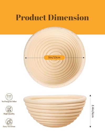 Krbnk Banneton Bread Proofing Basket Proofing Basket for Sourdough Bread Baking Indonesian Rattan Bread Bowl Sourdough Bread Baking Supplies with Linen Liner 5 Round Basket x 3 - Image 3