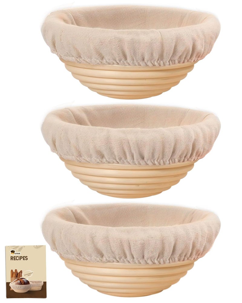 Krbnk Banneton Bread Proofing Basket Proofing Basket for Sourdough Bread Baking Indonesian Rattan Bread Bowl Sourdough Bread Baking Supplies with Linen Liner 5 Round Basket x 3 - Image 2