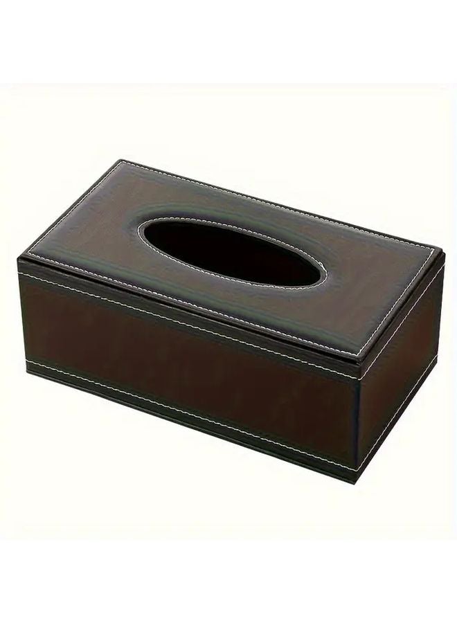 حامل علب المناديل الحديث من الجلد الأسود بتصميم مربع ناعم الملمس و3 أقسام - Image 1