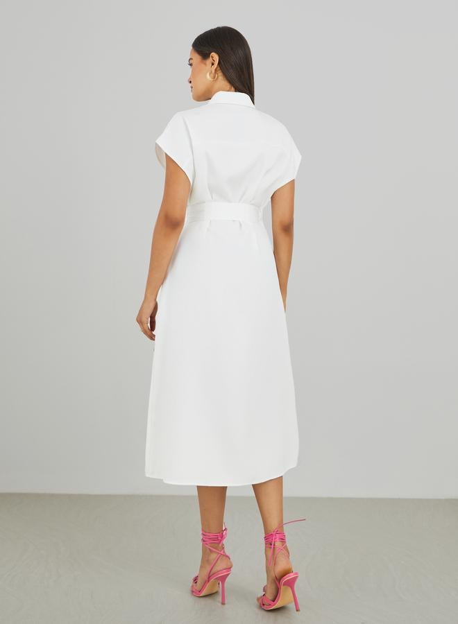 Styli Floral Print Spread Collar Shirt Midi Dress with Belt - Image 5