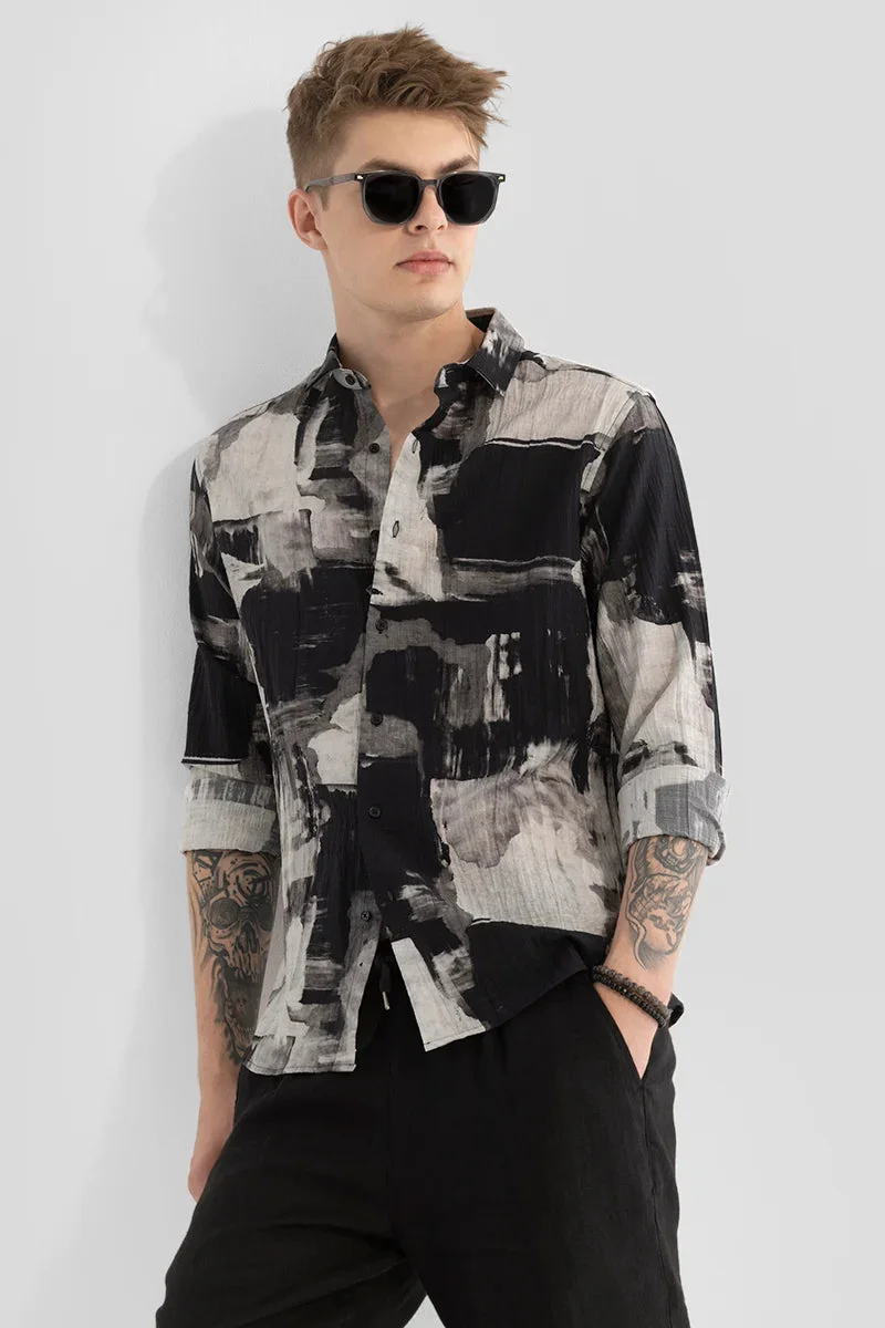 Black Abstract Long Sleeve Slim Fit Casual Shirt