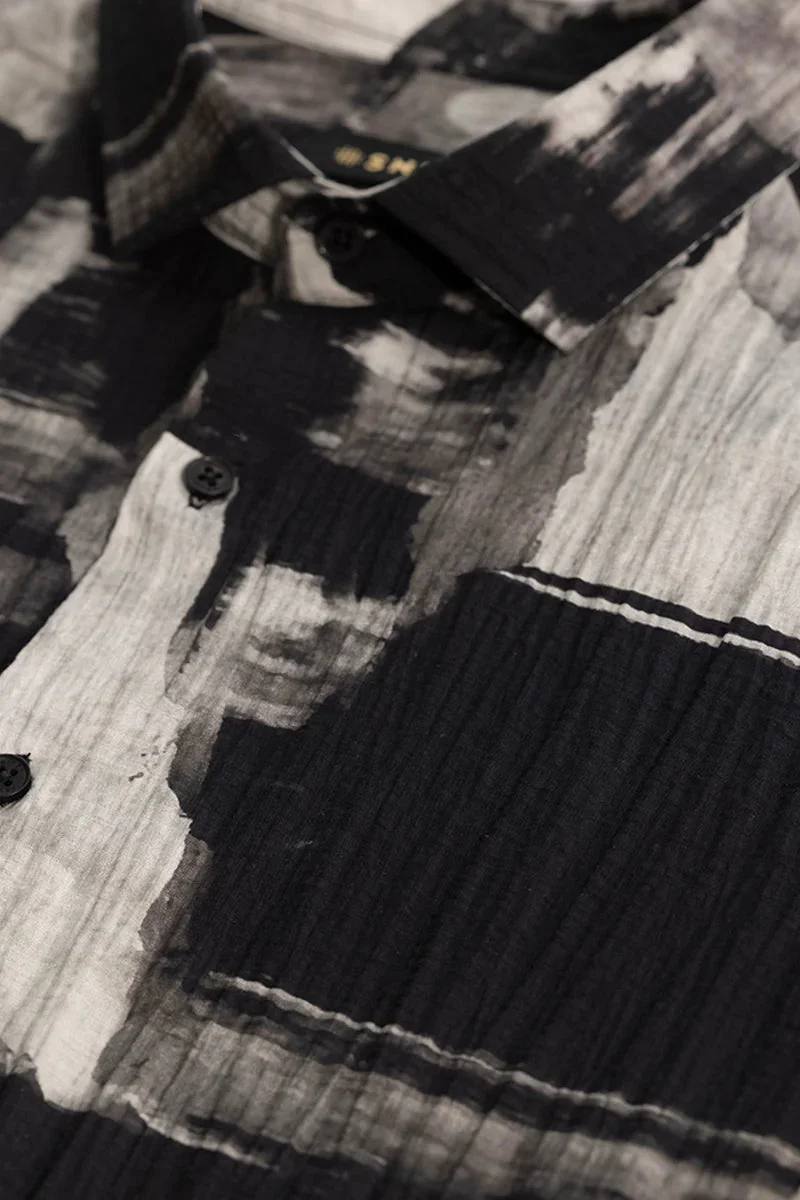 سنيتش Black Abstract Long Sleeve Slim Fit Casual Shirt