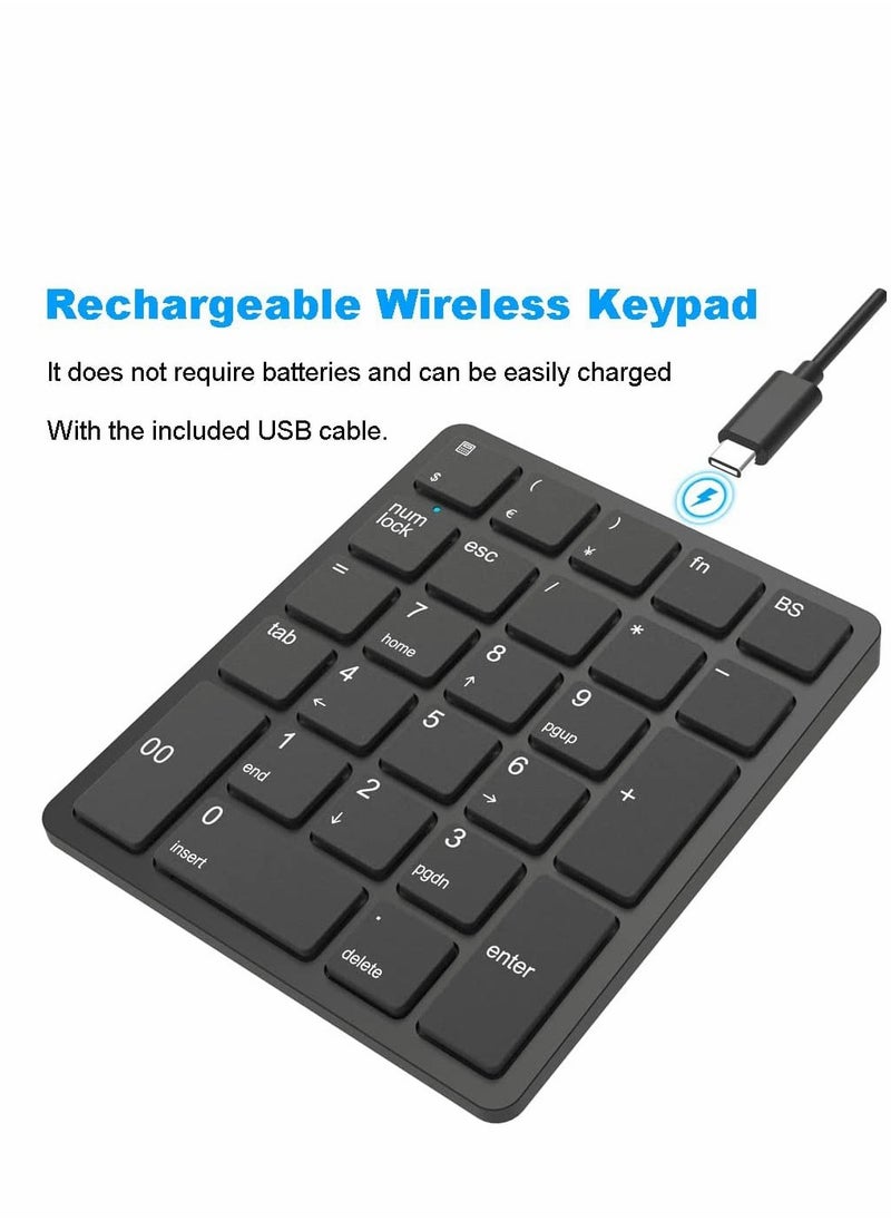 Excefore - 26 Keys Bluetooth Wireless Number Pad Rechargeable 10Key 2.4GHz Numeric Keypad Efficiently Data Entry with BackSpace for Laptop Desktop MacBook Pro Air iMac iPhone iPad - Image 1