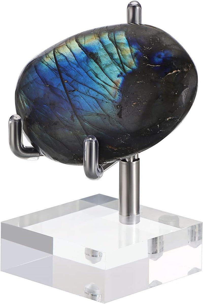 Hipiwe Adjustable Metal Arms Display Stand Easel with Acrylic Base Small Display Easel Holder for Fossil Coral Geodes Rock Mineral Agate Crystals Seashell and Small Collectibles, 1.6x1.6x3.1 inch - Image 1