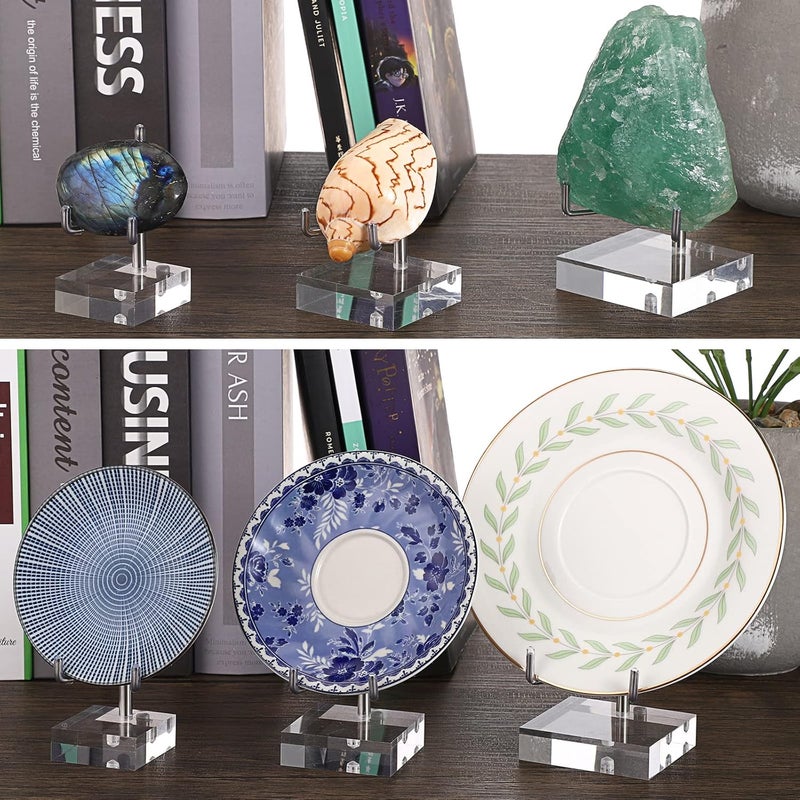 Hipiwe Adjustable Metal Arms Display Stand Easel with Acrylic Base Small Display Easel Holder for Fossil Coral Geodes Rock Mineral Agate Crystals Seashell and Small Collectibles, 1.6x1.6x3.1 inch - Image 3