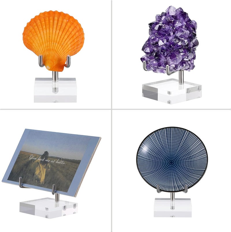 Hipiwe Adjustable Metal Arms Display Stand Easel with Acrylic Base Small Display Easel Holder for Fossil Coral Geodes Rock Mineral Agate Crystals Seashell and Small Collectibles, 1.6x1.6x3.1 inch - Image 5