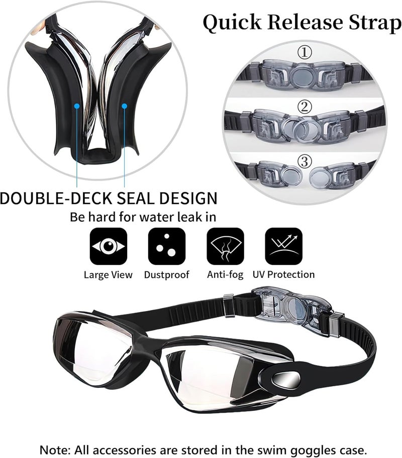 Hurdilen Swim Goggles Swimming Goggles No Leaking with Nose Clip, Earplugs, Swim Cap and Case for Men Women - Image 2