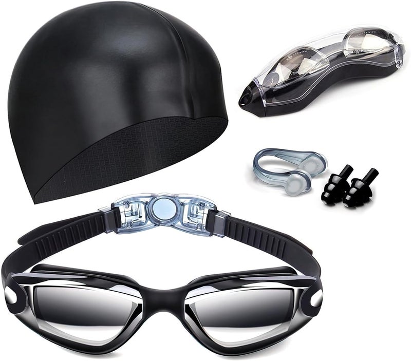 Hurdilen Swim Goggles Swimming Goggles No Leaking with Nose Clip, Earplugs, Swim Cap and Case for Men Women - Image 1