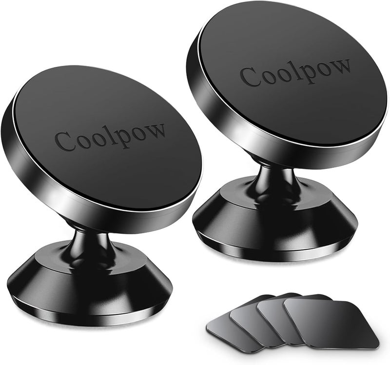 كولبو Coolpow 【حزمة من 2】 ح��مل هاتف مغناطيسي للسيارة حامل تثبيت الهاتف 【مغناطيس قوي】 حامل هاتف للسيارة حامل لـ iPhone حامل هاتف مغناطيسي للسيارة 【4 ألواح】 حاملات الهواتف المحمولة لإكسسوارات سيارتك - Image 1