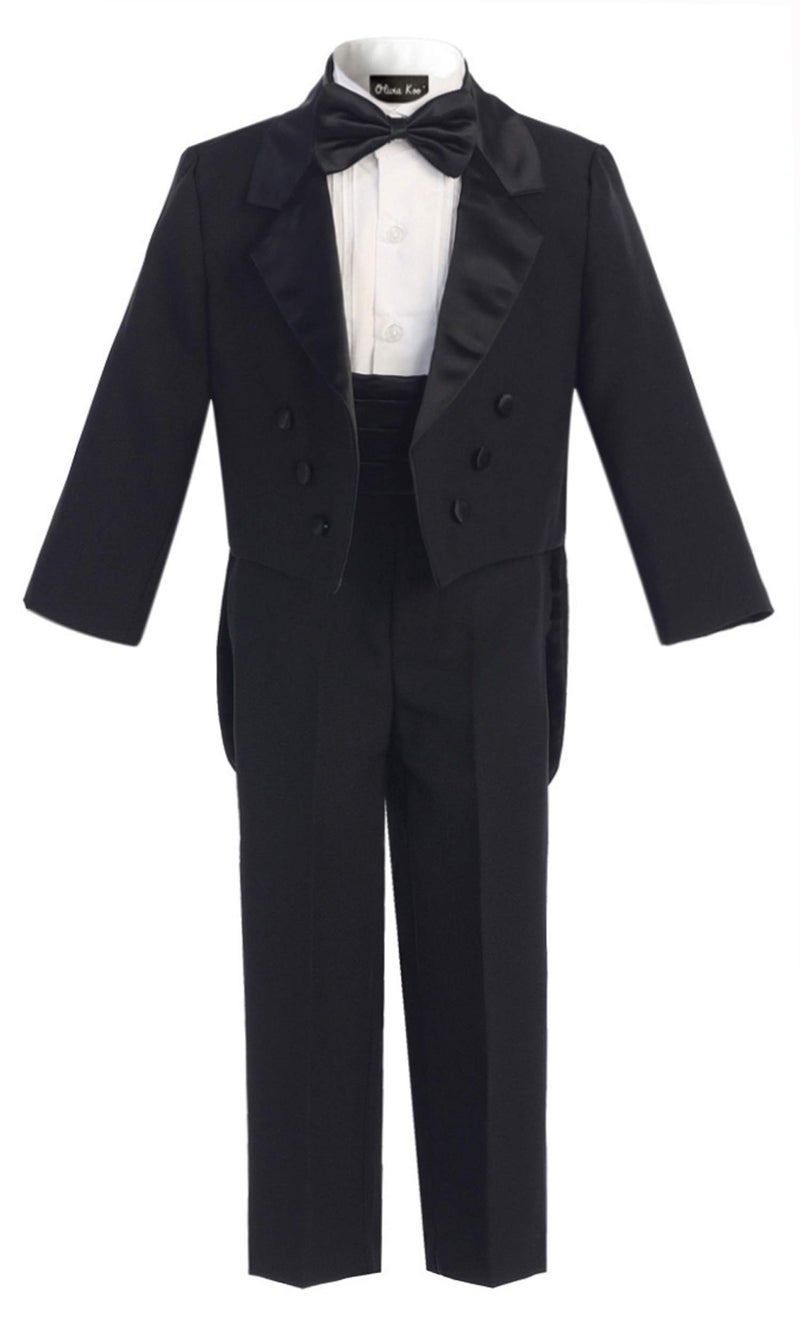 OLIVIA KOO Boy's Classic Ring Boy Signature Tuxedo Set with Tail, Black, 2T - Image 1