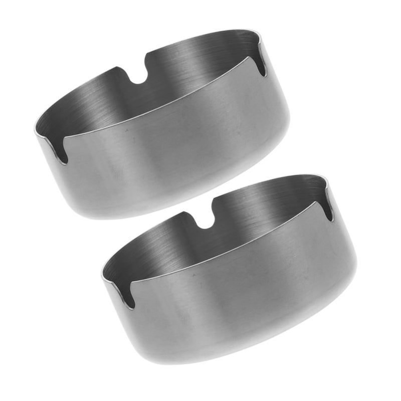 2Pcs 8cm Round Stainless Steel Ashtrays for Home Desktop Patio and Travel Use - Image 2