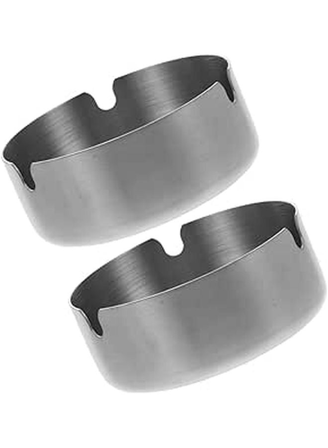 2Pcs 8cm Round Stainless Steel Ashtrays for Home Desktop Patio and Travel Use - Image 1