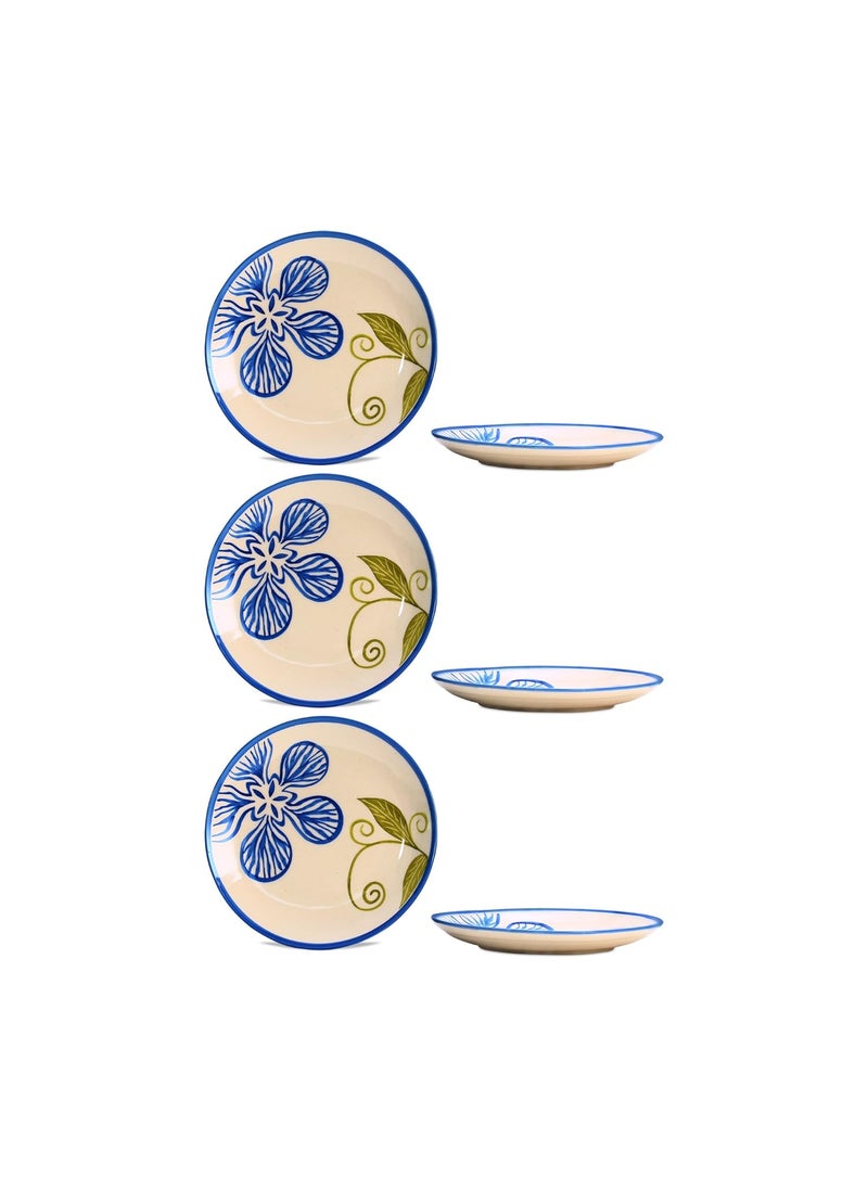 Caffeine Caffeine Ceramic Handmade Stoneware White Flora Quarter Plate 7” (Set of 6 Dishwasher & Microwave Safe)  - Image 4